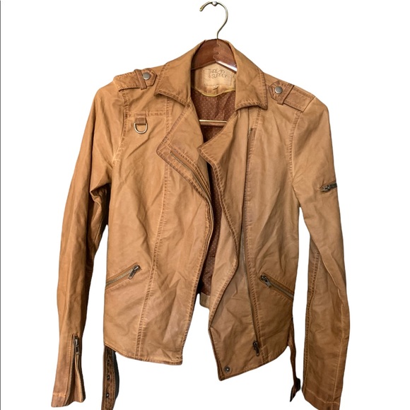 Thread & Supply Jackets & Blazers - Thread & Supply Distressed Camel Vegan Leather Jacket sz Small